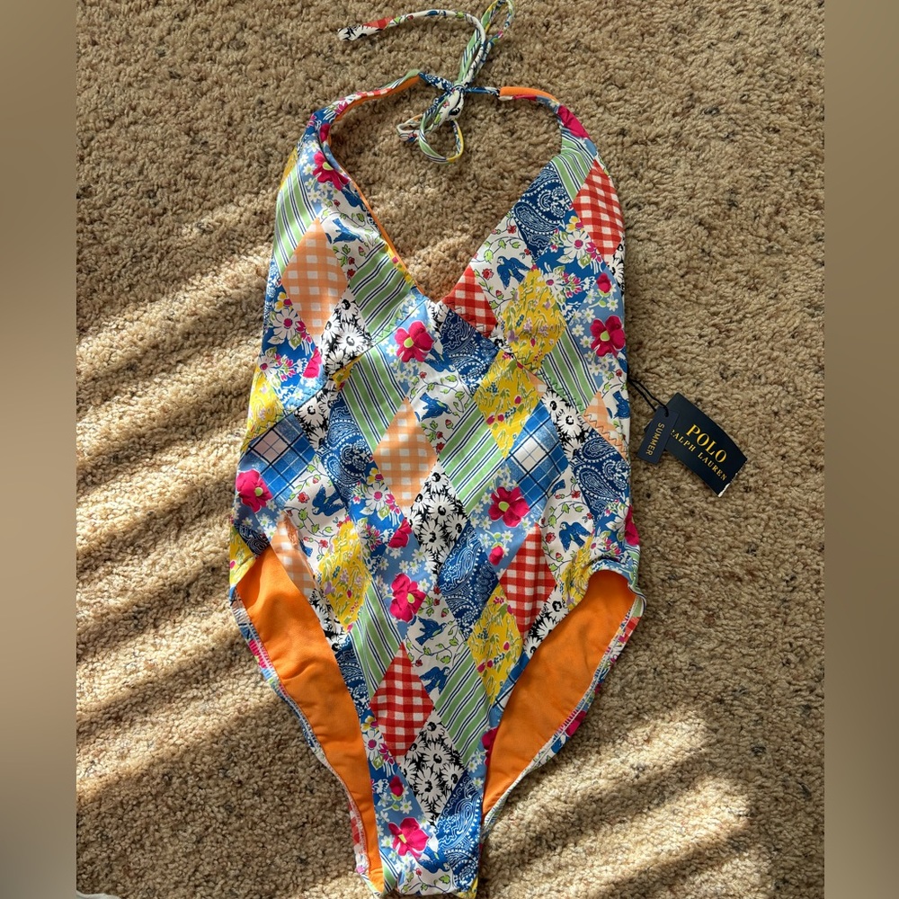Polo by Ralph Lauren 1 piece patchwork swimsuit